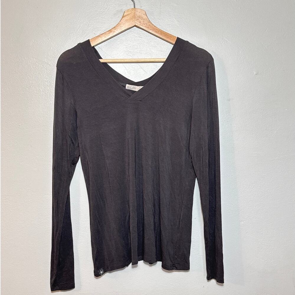 Barefoot Dreams Malibu Charcoal Gray Long Sleeve V-Neck Top